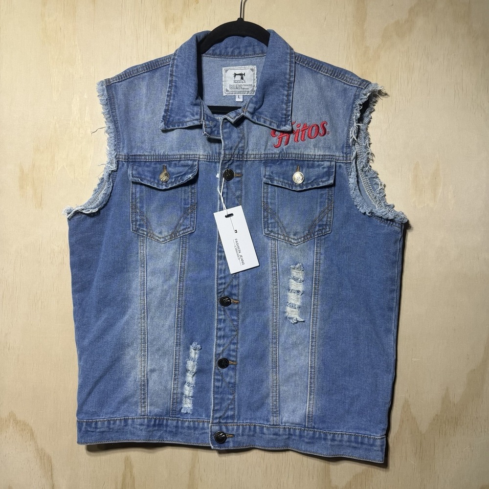 Unique Fritos Roadhouse‎ Denim Vest Large Distressed Cowboy Western Rare